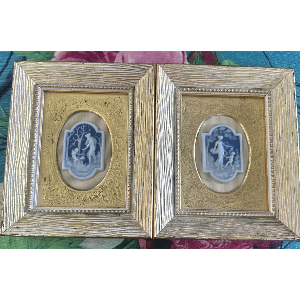 VINTAGE FRENCH LIMOGES PORCELAIN FRAMED CAMEO PLAQUES framed 5 x 6